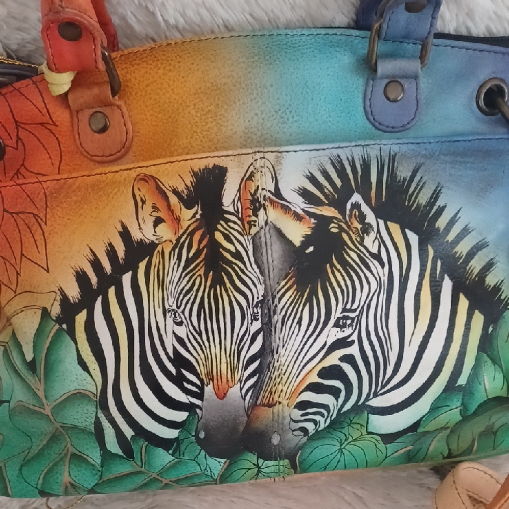 Anuschka- Zebra Multicolor Hand-Painted Women's Bag and Card Holder- HB280 - Picture 3 of 8